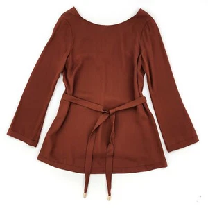 DIANE VON FURSTENBERG Brown Round Neckline Long Sleeve Belted Blouse Top Size 2 - Picture 1 of 5