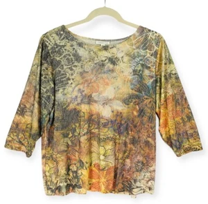 Coldwater Creek Damen Top 2X Bunt Abstrakt 3/4 Arm Modern Artsy Floral - Bild 1 von 15