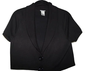 Ann Taylor Black Shawl Collar Short Sleeve Bolero Cardigan Crop Sweater Size M - Picture 1 of 6