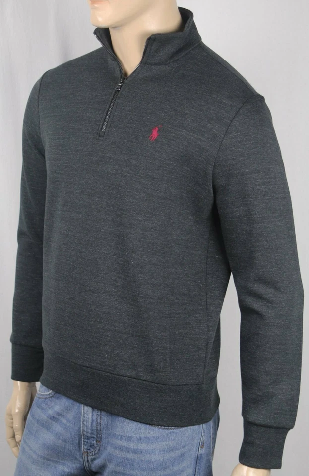 Polo Ralph Lauren Black Heather 1/2 Half Zip Sweater Burgundy Pony NWT - Image 1 of 1