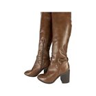Womens Knee High Boots Brown Side Zip Size 6 Vegan Leather 22.5 Inches High