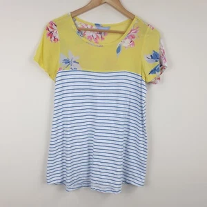Joules Suzy T-Shirt Top Womens UK 10 Yellow White Floral Striped Lightweight - Picture 1 of 12