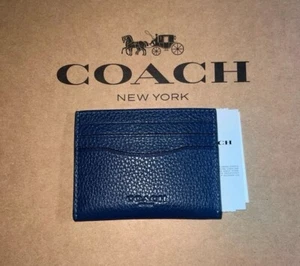 NWT COACH Slim ID Card Case Wallet In Refined Pebble Leather Deep Blue CP209 - Picture 1 of 3