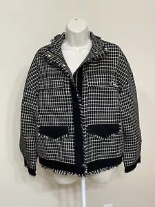 Evisu Women’s Black & Gold Oversized Full Zip High Neck Classic Tweed Jacket s M - Picture 1 of 16