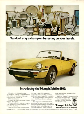 1973 Triumph Spitfire 1500 Yellow Racing Car Championship Original Print Ad - Image 1 of 3
