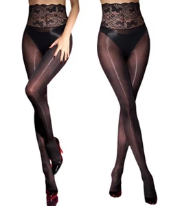 Women Sexy Wide Lace Waist All Sheer Oil Shine Glossy Stockings Pantyhose Tights - Picture 1 of 16