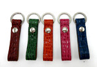 Key Ring on Leather Croc Embossed Strap w Snap Attachment Graphic Image USA GRN