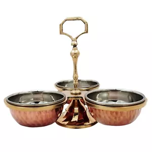Copper Set 3 Bowls Holder Condiments Traditional Tableware Serving Bowls D�cor - Picture 1 of 2