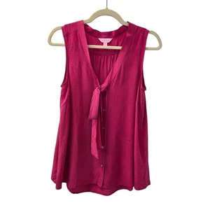 Lilly Pulitzer 100% Silk Button Down Tie Neck Sleeveless Blouse Size Medium - Picture 1 of 8