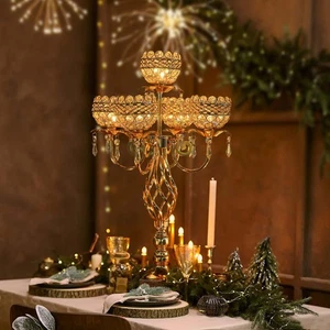 Elegante centro de mesa candelabro de 5 brazos con colgantes de cristal - 23,6 pulgadas de alto T... - Imagen 1 de 8