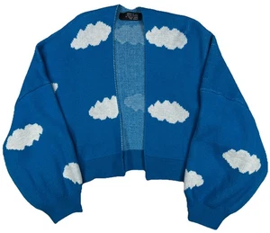 Dressed In LALA Cropped Open Cardigan Blue Sky Clouds Size Medium - Bild 1 von 6