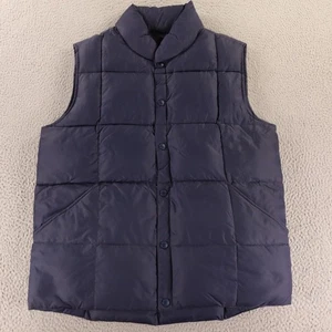 Lands End Jacket Mens M Blue Nylon Puffer Vest Full Button Sleeveless Down Fill - Picture 1 of 8