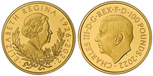 UK - GREAT BRITAIN , GOLD 100 POUNDS 2022 QE II MEMORIAL -  NGC PF 70 UC , RARE3 - Picture 1 of 5