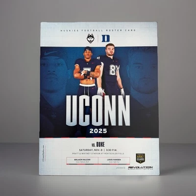 2025 UCONN FOOTBALL ROSTER CARD CONNECTICUT HUSKIES VS DUKE McLEAN HANSEN 11/8 - Image 1 of 3