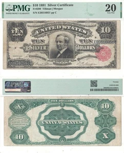 1891 $10 Silver Certificate Fr-299 PMG VF-20 - Picture 1 of 3