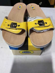 Vintage Dr Scholls Wooden/Wood Yellow Leather Sandals - Women's Size 8 New!, - Picture 1 of 8