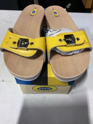 Vintage Dr Scholls Wooden/Wood Yellow Leather Sandals - Women's Size 8 New!, - Image 1 of 4