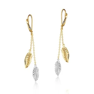 9ct Gold Leaf Drop Earrings Solid Yellow and White Gold 56mm Drops Hallmarked - Picture 1 of 5