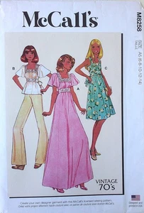 McCalls 8258 Misses Authentic Vintage 70's Dresses Tops Sewing Pattern Sz 6-14 - Picture 1 of 1