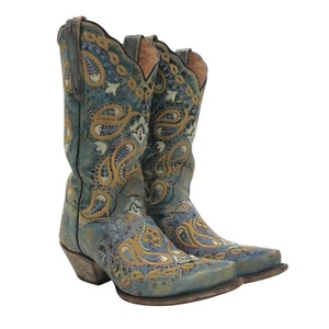 Dan Post Women's Cowgirl Embroidered Paisley Boots Blue Size 6.5 M Western - Picture 1 of 10