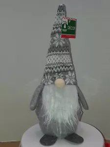 Christmas GNOME 13" Gray with gray & white Hat Weighted Base Long Beard  - Picture 1 of 9
