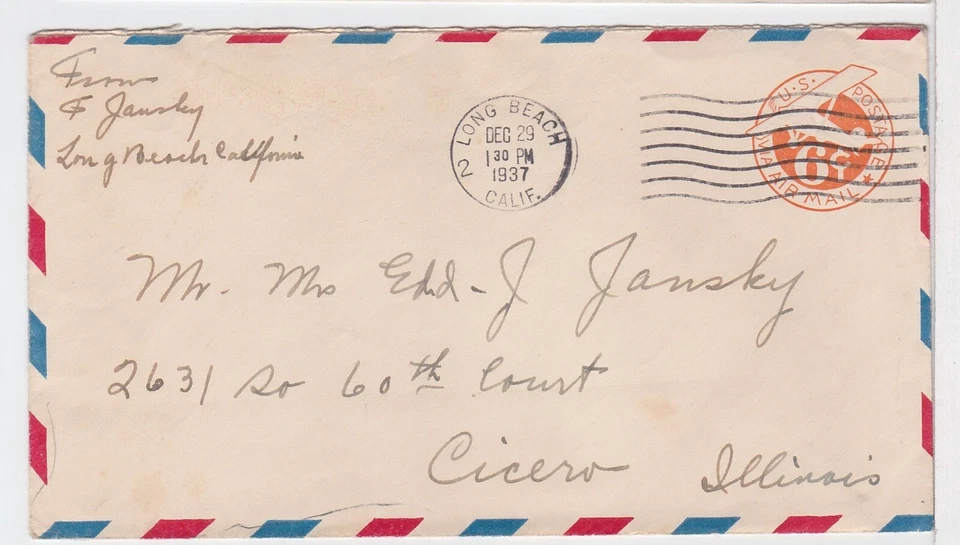TurtlesTradingPost- Long Beach, CA 1937- Airmail Stationary Envelope - Image 1 of 1
