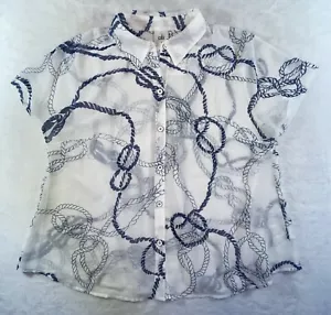 Blusa Cabi Mujer Pequeña Transparente Estampado de Cuerda Náutica Abotonada Manga Corta - Imagen 1 de 18