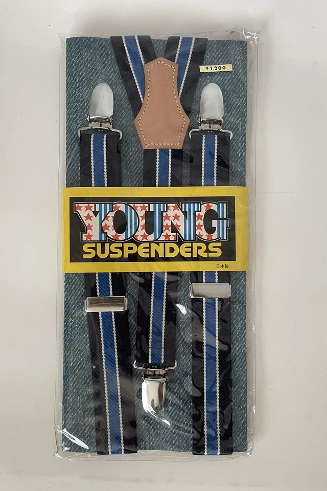 Tirantes jóvenes japoneses vintage años 70 rayas azules ajustables raros sellados Foto 1 de 2