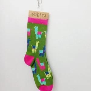 Calzino donna ragazzo crew karma lama rosa giallo verde dramma cotone regalo nuovo con etichette nuovo - Foto 1 di 9