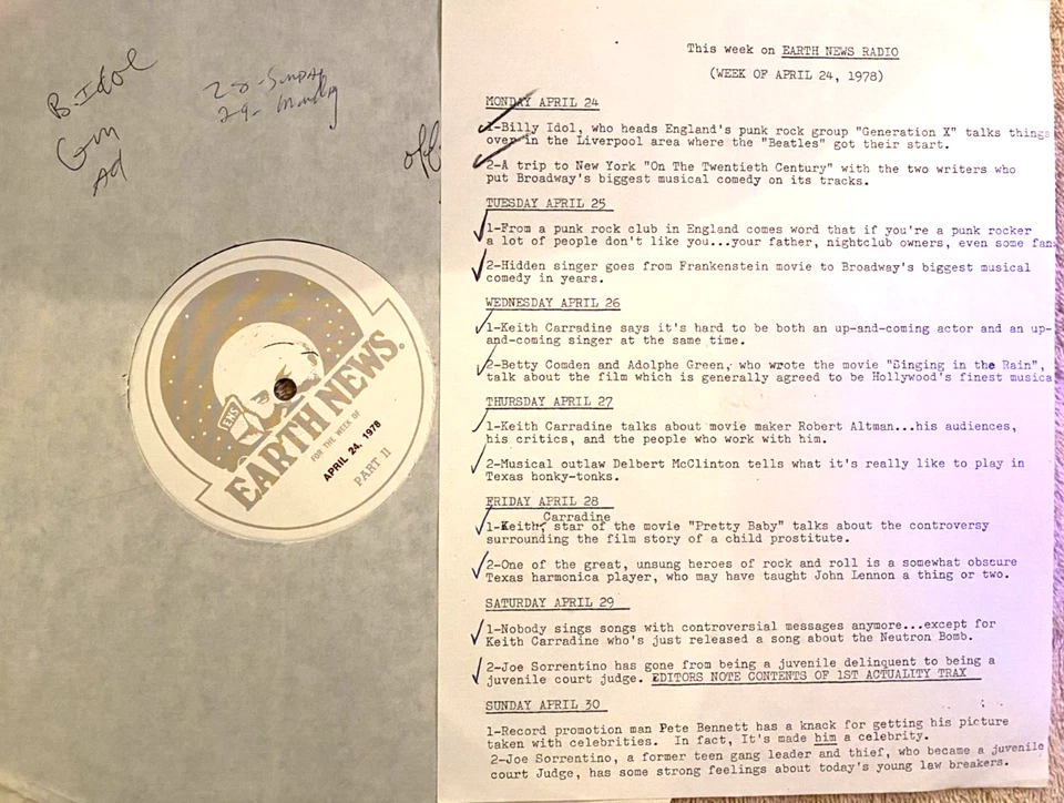 4/24/78 EARTH NEWS RADIO FEATURES 4 PART KEITH CARRADINE EXTENDED INTERVIEW - Image 1 of 1