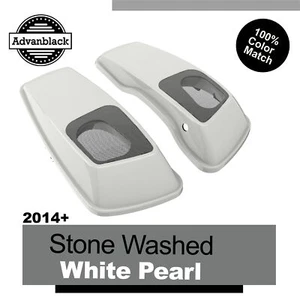 STONE WASHED WHITE PEARL 6x9" Saddlebag Speaker Lids Audio Cover Fits Harley 14+ - Picture 1 of 7