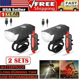 Paquete de 2 faros LED recargables USB para bicicleta luces delanteras + traseras para bicicleta ciclismo - Imagen 1 de 11