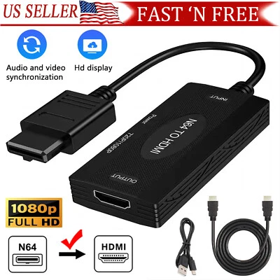 N64 To HDMI Converter Adapter 1080p HD Cable For Nintendo Gamecube NES SNES N64 - Image 1 of 4
