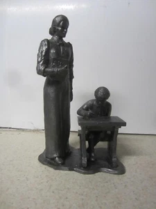 MICHAEL RICKER PEWTER SIGNED NUMBERED 1988 SCULPTURE SCHOOL TEACHER WITH STUDENT - Picture 1 of 12