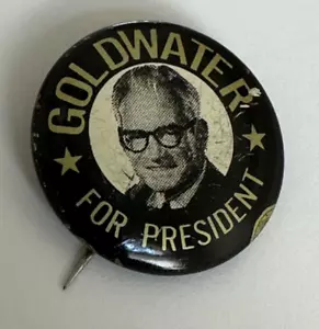 1964 Barry GOLDWATER for PRESIDENT Picture Campaign Button Pin Black & Gold - Picture 1 of 10