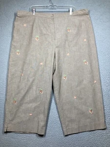 Alfred Dunner Crop Pants Women's Plus 24W Beige Embroidered Huts Palm Trees - Picture 1 of 15