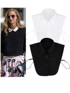 Women's Spring & Fall Versatile Shirt with Small Flip Collar–black & White Solid - Picture 1 of 27