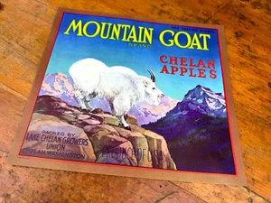 Vintage 1940's NOS Apple Crate LABEL "MOUNTAIN GOAT" Schmidt Litho. Co. SEATTLE - Picture 1 of 7