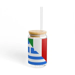 Griechische Italienische Flagge Halb Griechenland Italien Sipper Glas, 16oz - Bild 1 von 5