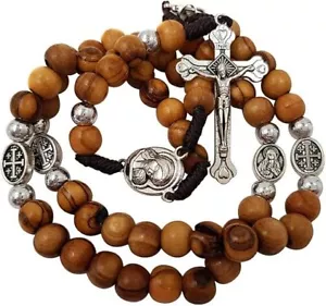 Olive Wood Rosary Beads Catholic Necklace With Jerusalem Holy Soil & Certificate - Picture 1 of 3