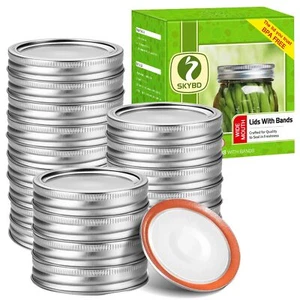 100Pcs/50 Sets Canning Jar Lids and Rings Wide Mouth Split-Type Lids with Silic - Picture 1 of 8