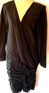Vintage 80s UNGRO Parallele Black Stretch Dress W/Gathering/Padding SZ S/M - Picture 1 of 10