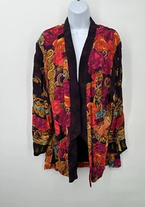 Vintage Carole Little Kimono Open Front Cardigan Gr. L Tropical Aloha Art Brigh - Bild 1 von 9