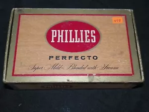 PHILLIES PERFECTO SUPER MILD- BLENDED WITH HAVANA 1957 EMPTY CIGAR BOX - Picture 1 of 4
