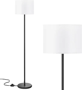 Modern Floor Lamp 60" with White Shade & Foot Switch, Black Pole (No Bulb) - Picture 1 of 8
