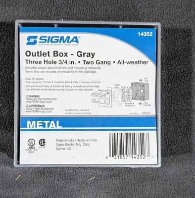 SIGMA Outdoor Outlet Box - Gray, 3 Hole 3/4", Two Gang, All-Weather - Image 1 of 4