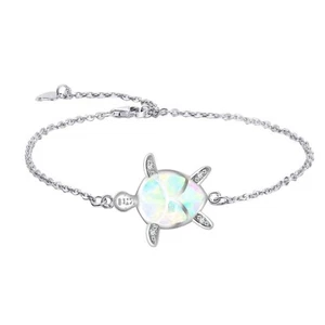 Hawaii Beach White Fire Opal Turtle Anklet Silver Filled For Women Girls - Picture 1 of 6