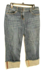 ANN TAYLOR LOFT CAPRI JEANS GRÖSSE 30 MITTELBLAU FLACHE VORDERSEITE BOOTCUT ROLLBÜNDCHEN - Bild 1 von 7