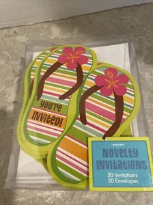 Amscan NOVELTY INVITATIONS-FLIP FLOP Summer Splash 494073 (50pc Set) - Picture 1 of 4