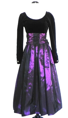 Vtg Laura Ashley Ballgown Black/Purple Velvet/Satin Bow Belted Size 36(US XS) - Image 1 of 4